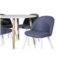 Pla za Rundt Spisebord - ø 100cm - Hvid / Eg, Velvet Dining Chiar - Hvide ben - Blue Stof_4