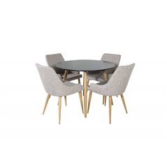 Plaza Round Dining Table - ø 100cm - Black / Oak, Plaza Dining Chair - Light Grey / Oak_4