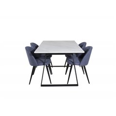Estelle Dining Table 140*90 - White / Black, Velvet Dining Chiar - Black legs - Blue Fabric_4