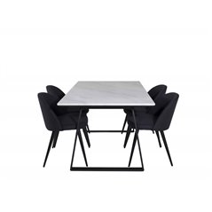 Estelle Dining Table 140*90 - White / Black, Velvet Dining Chiar  - Black legs- Black Fabric_4