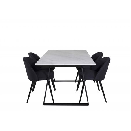 Estelle Dining Table 140*90 - White / Black, Velvet Dining Chiar  - Black legs- Black Fabric_4