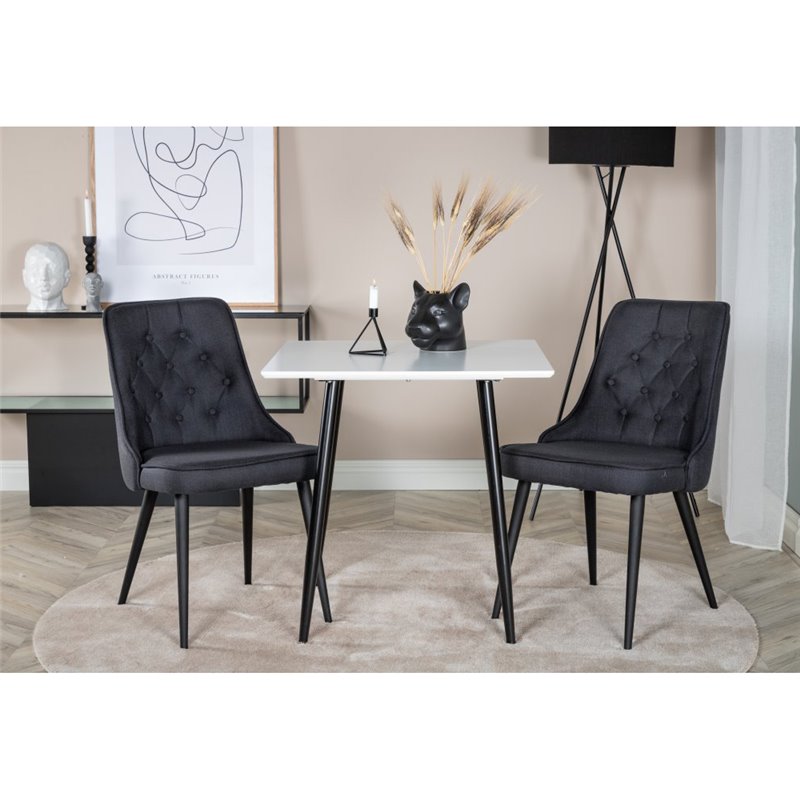 Polar dining table 75*75cm - White / black legs, Velvet Deluxe Dining Chair - Black Legs - Black Fabric_2