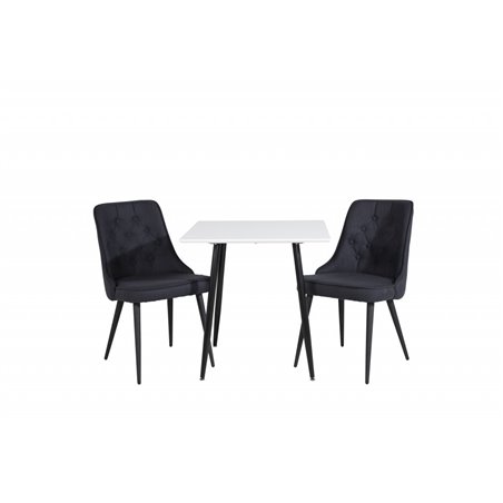 Polar ruokapöytä 75 * 75cm - Valkoiset/mustat jalat, Velvet Deluxe ruokapöydän tuoli - Mustat Jalat - Musta Kangas_2