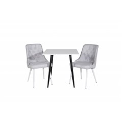 Polar dining table 75*75cm - White / black legs, Velvet Deluxe Dining Chair - White Legs - Light Grey Fabric_2