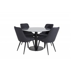Estelle Round Dining Table ø106 H75 - Black / Black, Velvet Deluxe Dining Chair - Black Legs - Black Fabric_4