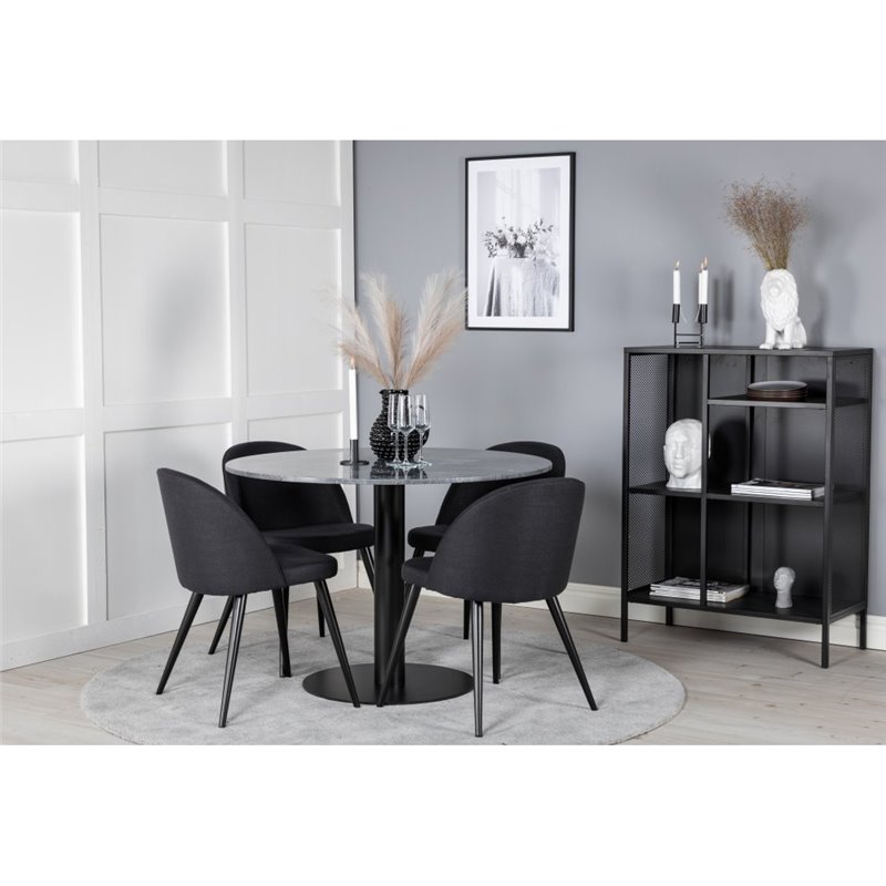 Estelle Round Dining Table ø106 H75 - Black / Black, Velvet Dining Chiar - Black legs- Black Fabric_4