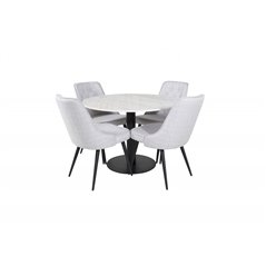 Estelle Round Dining Table ø106 H75 - White / Black, Velvet Deluxe Dining Chair - Black Legs - Light Grey Fabric_4