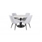 Estelle Round Dining Table ø106 H75 - White / Black, Velvet Deluxe Dining Chair - Black Legs - Light Grey Fabric_4