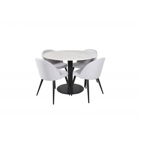 Estelle Rundt Spisebord ø106 H75 - Hvid / Sort, Velvet Dining Chiar - Sorte ben - Lys GråFabric_4