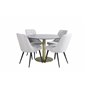 Estelle Round Dining Table ø106 H75 - Black / Brass, Velvet Deluxe Dining Chair - Black Legs - Light Grey Fabric_4