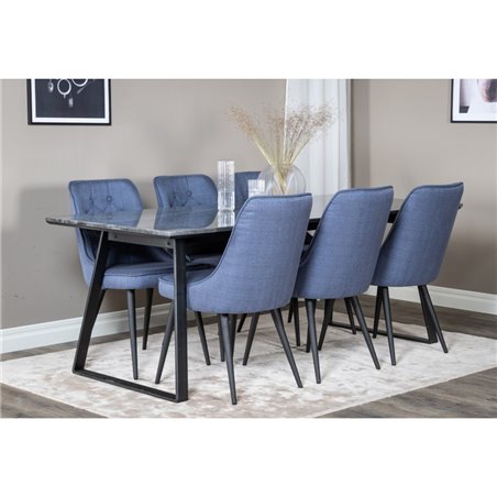 Estelle Dining Table 200*90*H76 - Black / Black, Velvet Deluxe Dining Chair - Black Legs - Blue Fabric_6