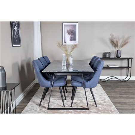 Estelle Spisebord 200 * 90 * H76 - Sort / Sort, Velvet Deluxe Spisebordsstol - Sorte Ben - Blue Stof_6