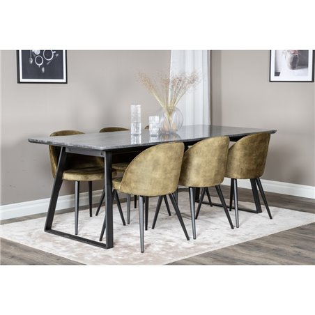 Estelle Spisebord 200 * 90 * H76 - Sort / Sort, Velvet Dining Chiar - Sorte ben - Dusty Green Velvet_6