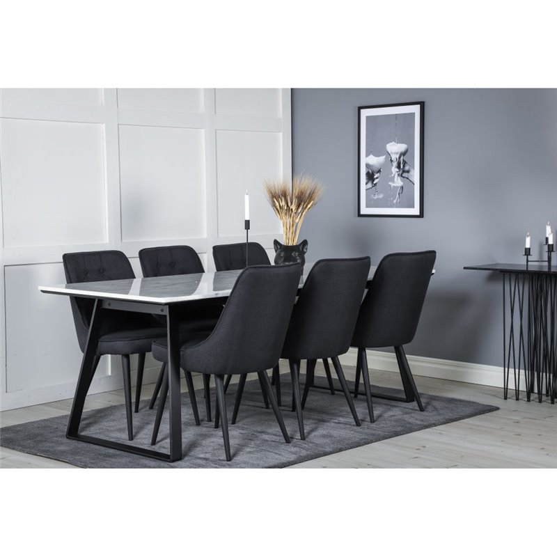 Estelle Dining Table 200*90*H76 - White / Black, Velvet Deluxe Dining Chair - Black Legs - Black Fabric_6