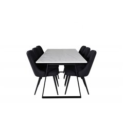 Estelle Dining Table 200*90*H76 - White / Black, Velvet Deluxe Dining Chair - Black Legs - Black Fabric_6