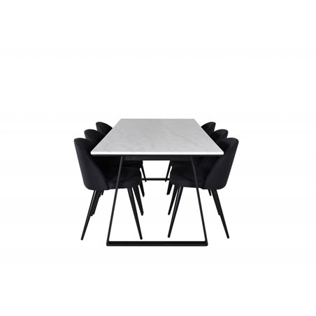Estelle Dining Table 200*90*H76 - White / Black, Velvet Dining Chiar  - Black legs- Black Fabric_6
