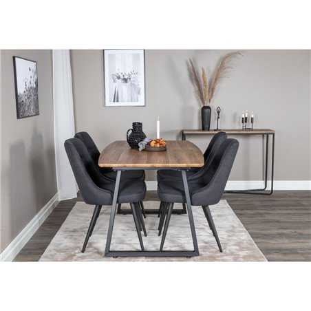 Inca Dining Table - 160/200*85*H75 - Oak / Black, Velvet Deluxe Dining Chair - Black Legs - Black Fabric_4