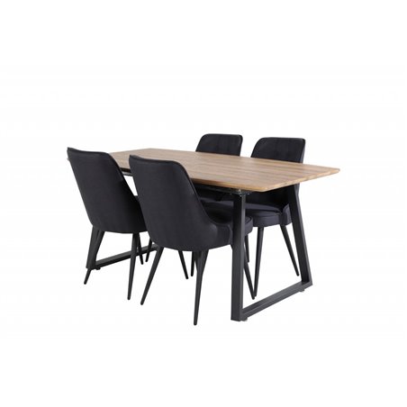 Inca Dining Table - 160/200*85*H75 - Oak / Black, Velvet Deluxe Dining Chair - Black Legs - Black Fabric_4