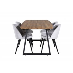 Matgrupp - Matbord Förlängningsbart Inca 160/200x85 cm - Ek-Look / Svart + 4 st Matstol Velvet - Ljusgrå / Svart