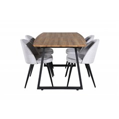 Inca Dining Table - 160/200*85*H75 - Oak / Black, Velvet Dining Chiar - Black legs - Light GreyFabric_4