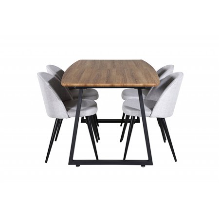 Inca Dining Table - 160/200*85*H75 - Oak / Black, Velvet Dining Chiar - Black legs - Light GreyFabric_4