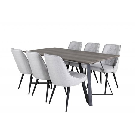 Marina Dining Table - 180*90*H75 - Grey / Black, Velvet Deluxe Dining Chair - Black Legs - Light Grey Fabric_6