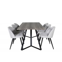 Marina Dining Table - 180*90*H75 - Grey / Black, Velvet Dining Chiar - Black legs - Light GreyFabric_6