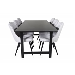 Count Dining Table - 220*100*H75 - Black / Black, Velvet Deluxe Dining Chair - Black Legs - Light Grey Fabric_6