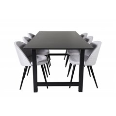 Count Dining Table - 220*100*H75 - Black / Black, Velvet Dining Chiar - Black legs - Light GreyFabric_6