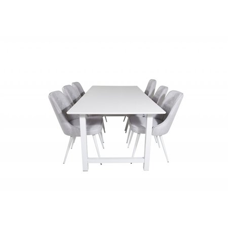 Count Dining Table - 220*100*H75 - White / White, Velvet Deluxe Dining Chair - White Legs - Light Grey Fabric_6