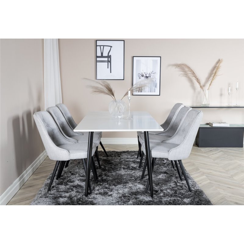 Polar Dining Table - 180*90*H75 - White / Black, Velvet Deluxe Dining Chair - Black Legs - Light Grey Fabric_6