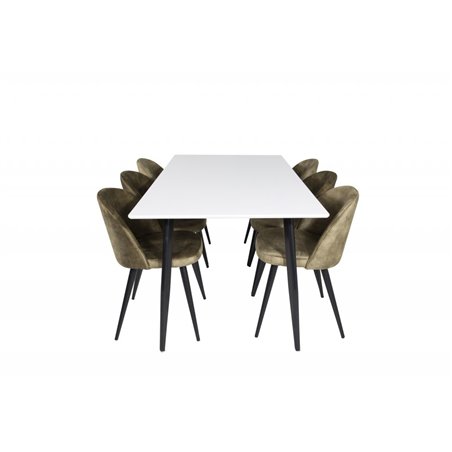 Polar Dining Table - 180*90*H75 - White / Black, Velvet Dining Chiar - Black legs - Dusty Green Velvet_6