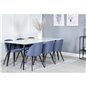 Polar Dining Table - 180*90*H75 - White / Black, Velvet Dining Chiar - Black legs - Blue Fabric_6