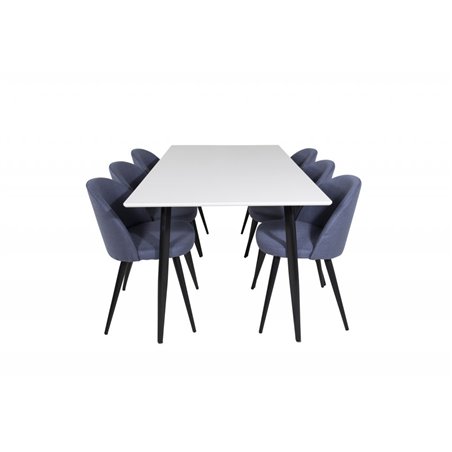 Polar Dining Table - 180*90*H75 - White / Black, Velvet Dining Chiar - Black legs - Blue Fabric_6