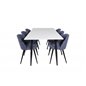 Polar Dining Table - 180*90*H75 - White / Black, Velvet Dining Chiar - Black legs - Blue Fabric_6