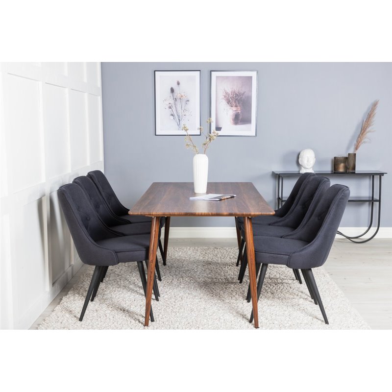 Polar Dining Table 180 cm - Walnut top - Walnut Legs, Velvet Deluxe Dining Chair - Black Legs - Black Fabric_6