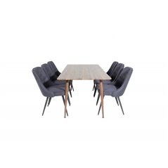 Polar ruokapöytä 180 cm - Pähkinä toppi - Pähkinä jalat, Velvet Deluxe ruokapöydän tuoli - Mustat jalat - musta kangas_6