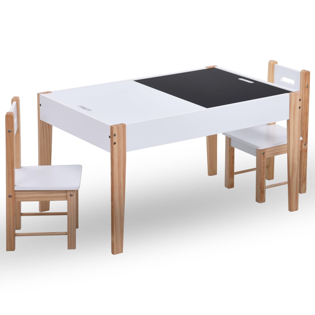  Matbord och stolar för barn 3 delar griffeltavla svart och vit