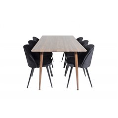 Polar Dining Table 180 cm - Walnut top - Walnut Legs, Velvet Dining Chair - Black / Black_6