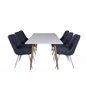 Polar Dining Table - 180*90*H75 - White / Oak, Velvet Deluxe Dining Chair - White Legs - Blue Fabric_6