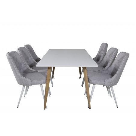 Polar Dining Table - 180*90*H75 - White / Oak, Velvet Deluxe Dining Chair - White Legs - Light Grey Fabric_6