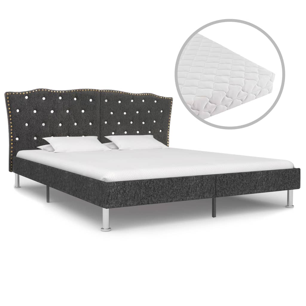  Säng med madrass mörkgrå tyg 160x200 cm