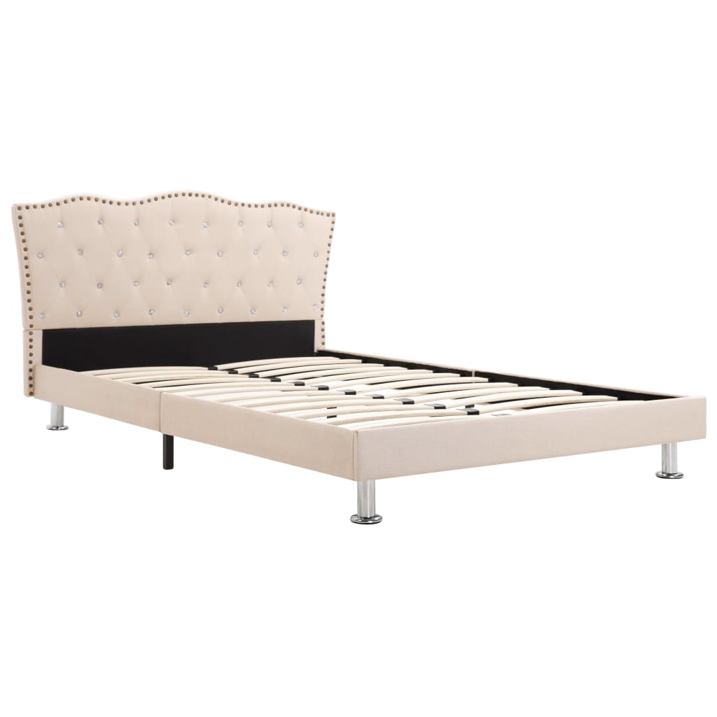  Säng med madrass beige tyg 140x200 cm