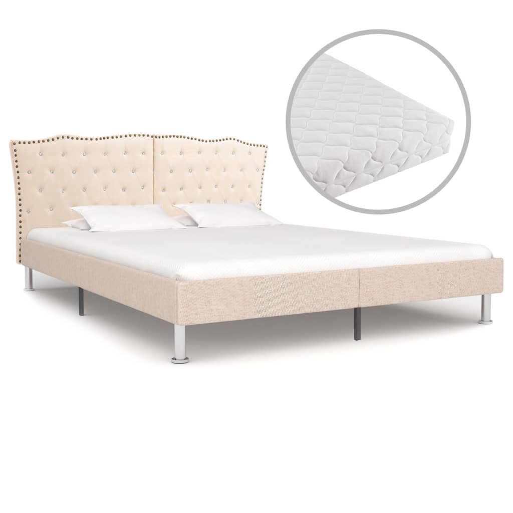  Säng med madrass beige tyg 180x200 cm