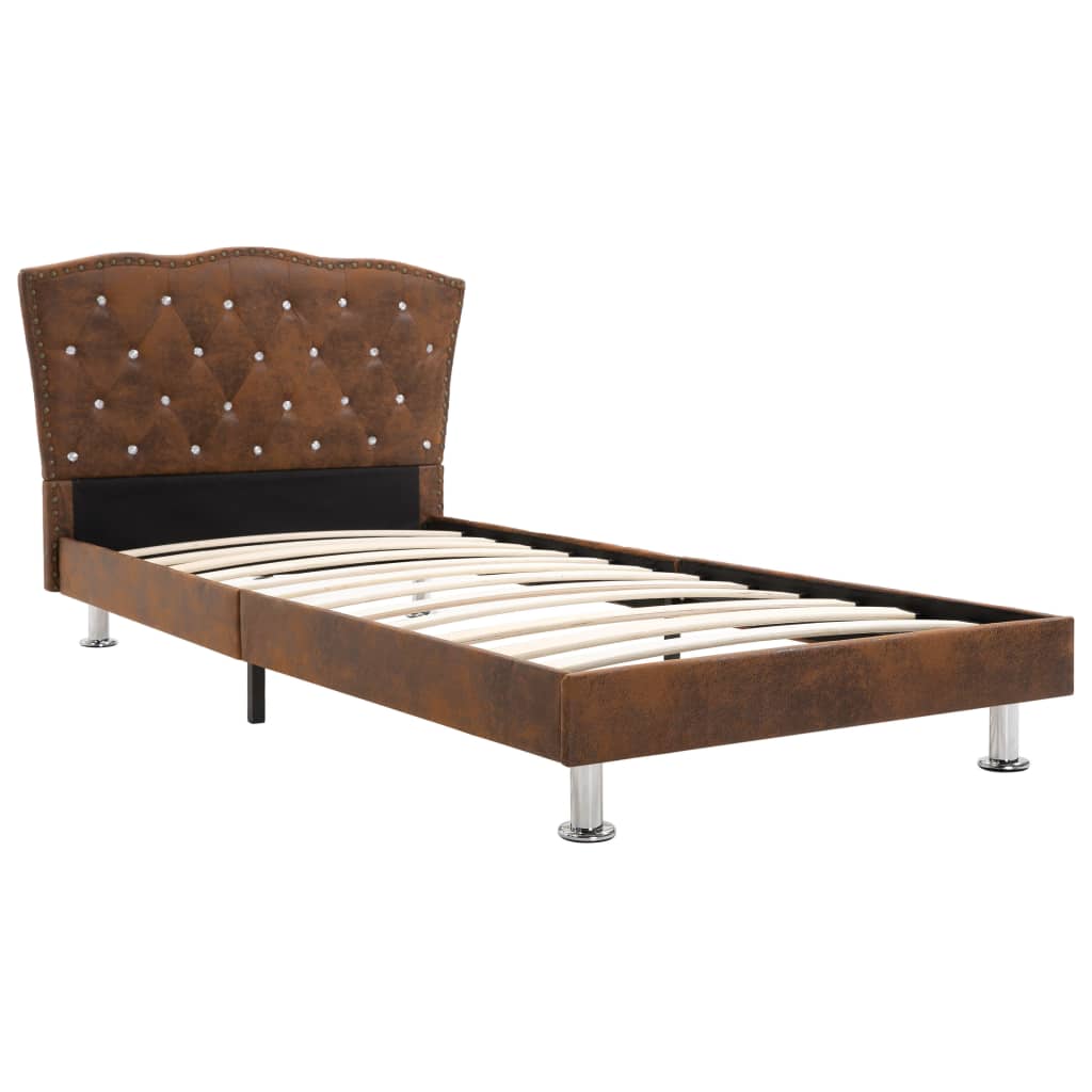  Säng med madrass brun tyg 90x200 cm