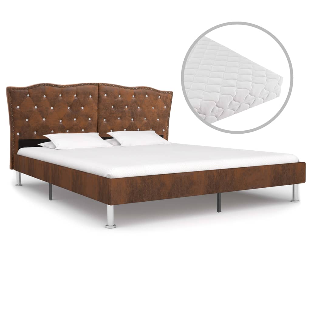  Säng med madrass brun tyg 180x200 cm