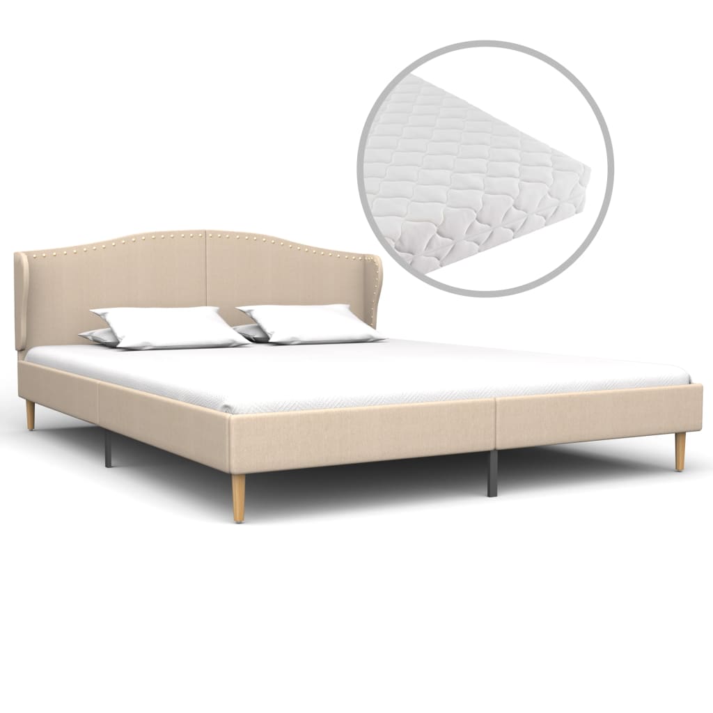  Säng med madrass beige tyg 160x200 cm