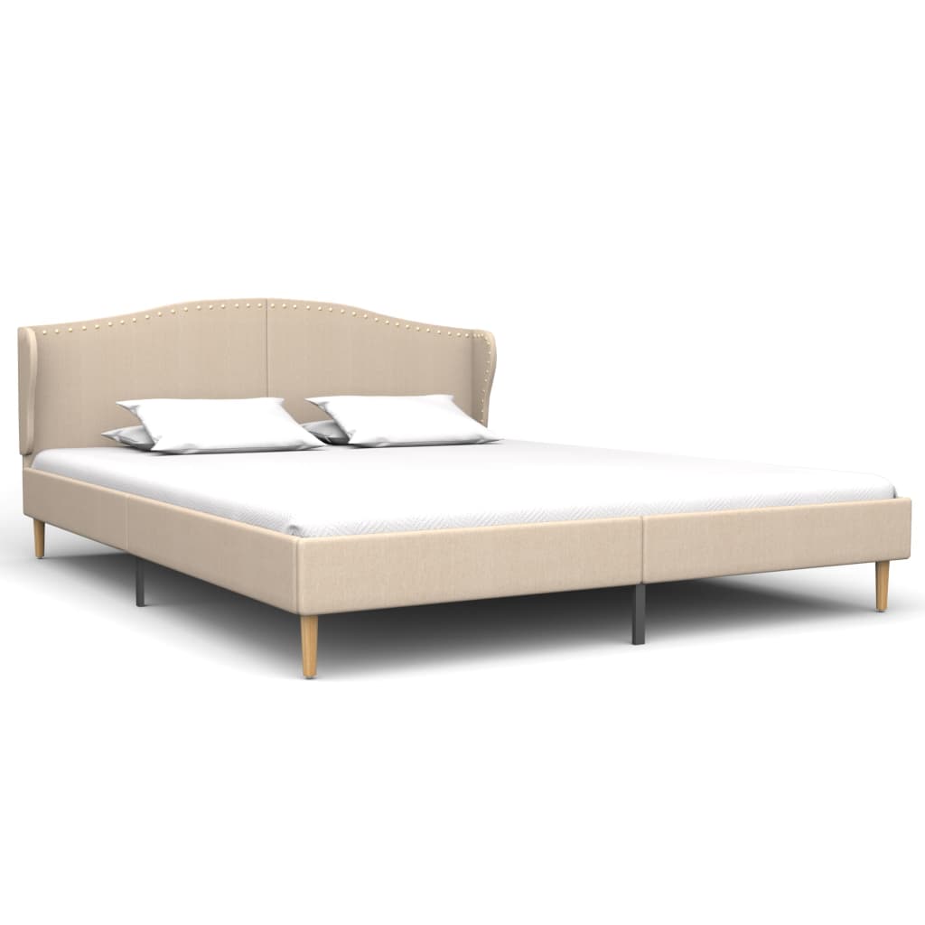  Säng med madrass beige tyg 160x200 cm