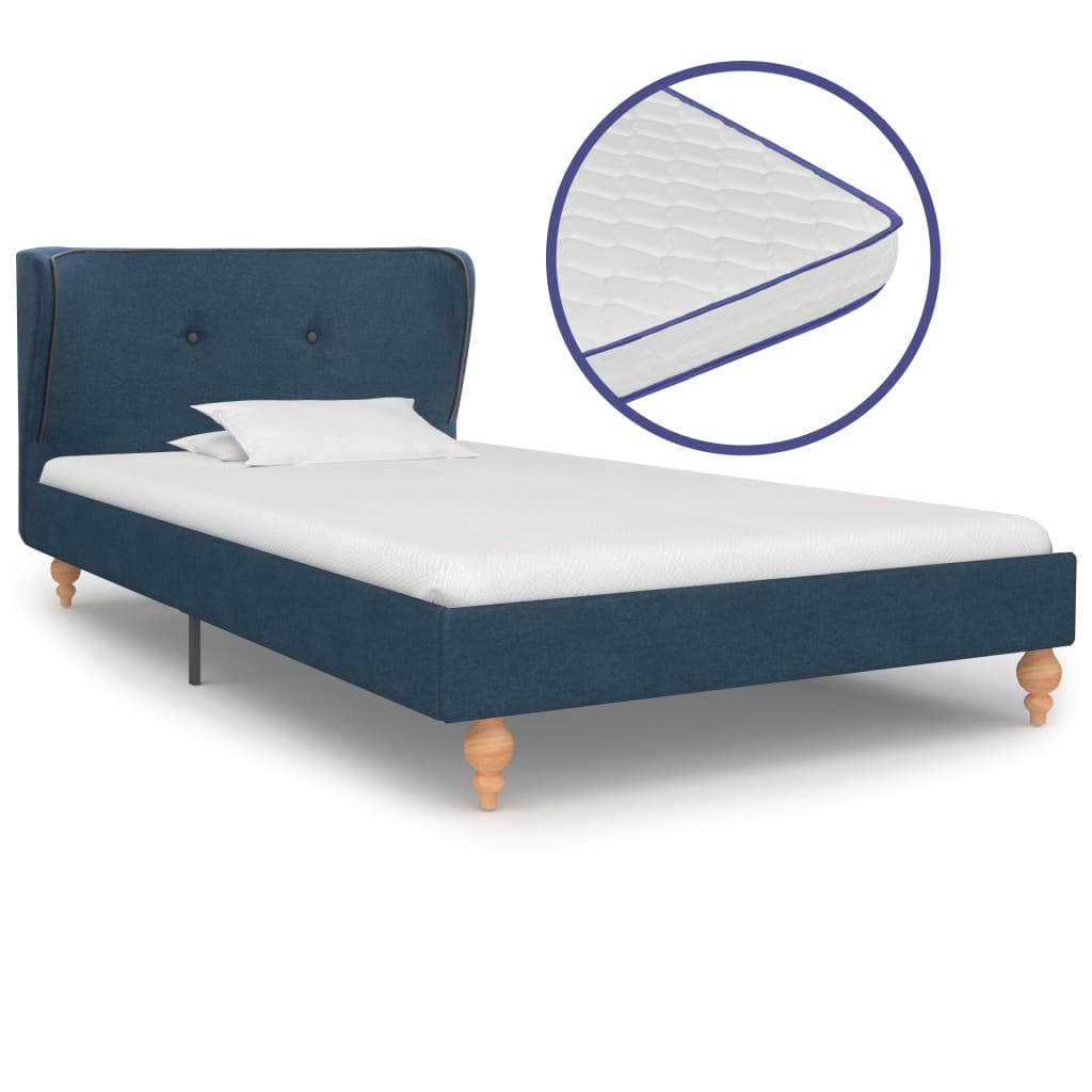  Säng med memoryskummadrass blå tyg 90x200 cm