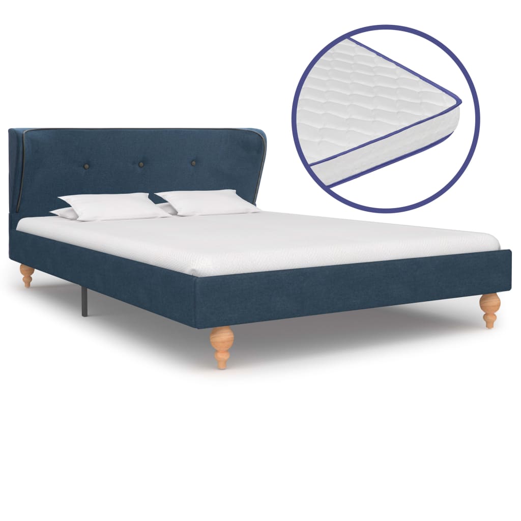  Säng med memoryskummadrass blå tyg 120x200 cm